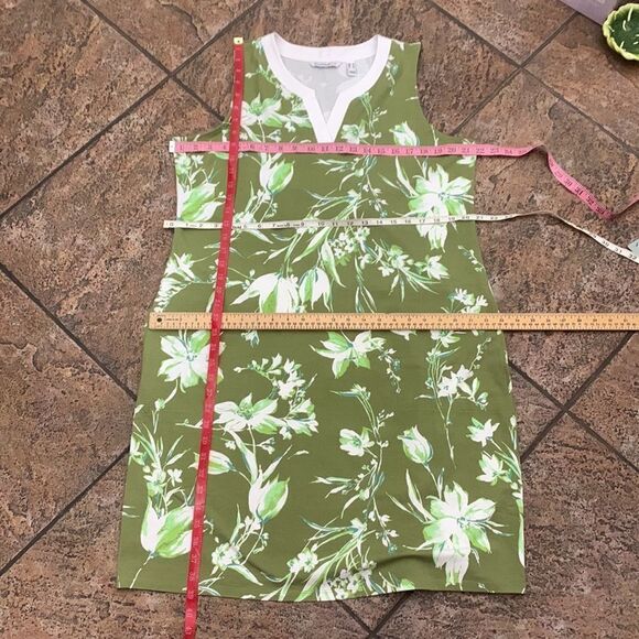 Isaacmizrahi Live Large V Neck Short Sleeve MIdi Green White Floral Summer Dress - Picture 10 of 11